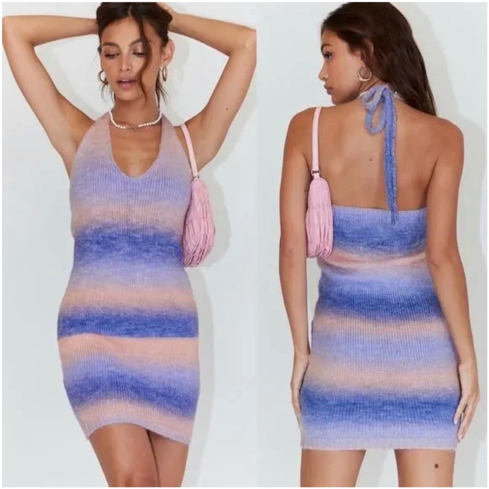 Princess Polly‎ Women Tilley Mini Dress Sweater Halter Open Back Rainbow Sz XS/S